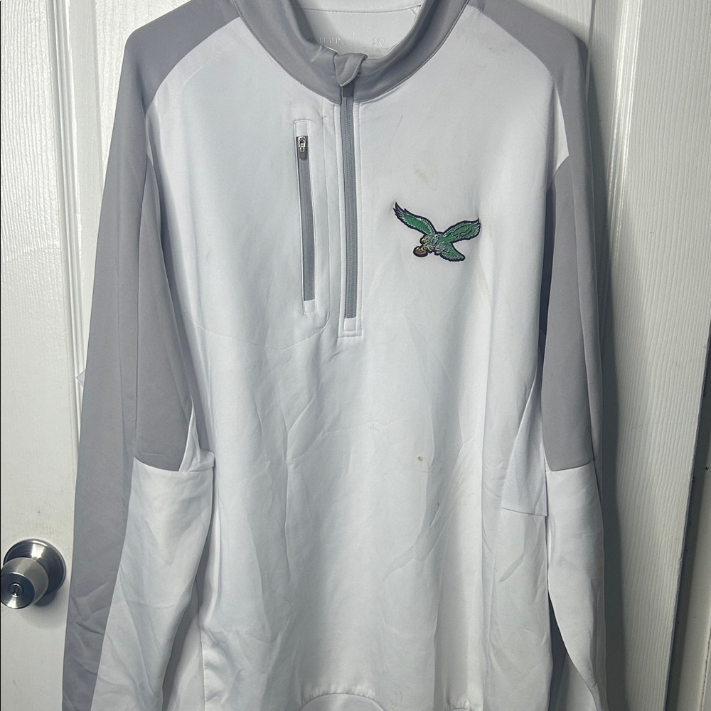 Antigua White and Gray Quarter-Zip Pullover with Eagle Emblem